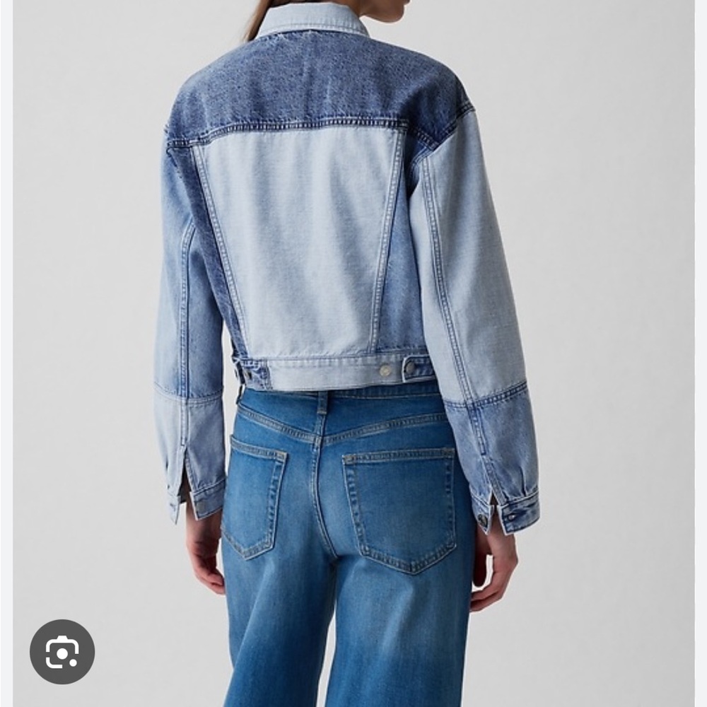 Gap Cropped Patchwork Light Denim Jacket, Large T… - image 3